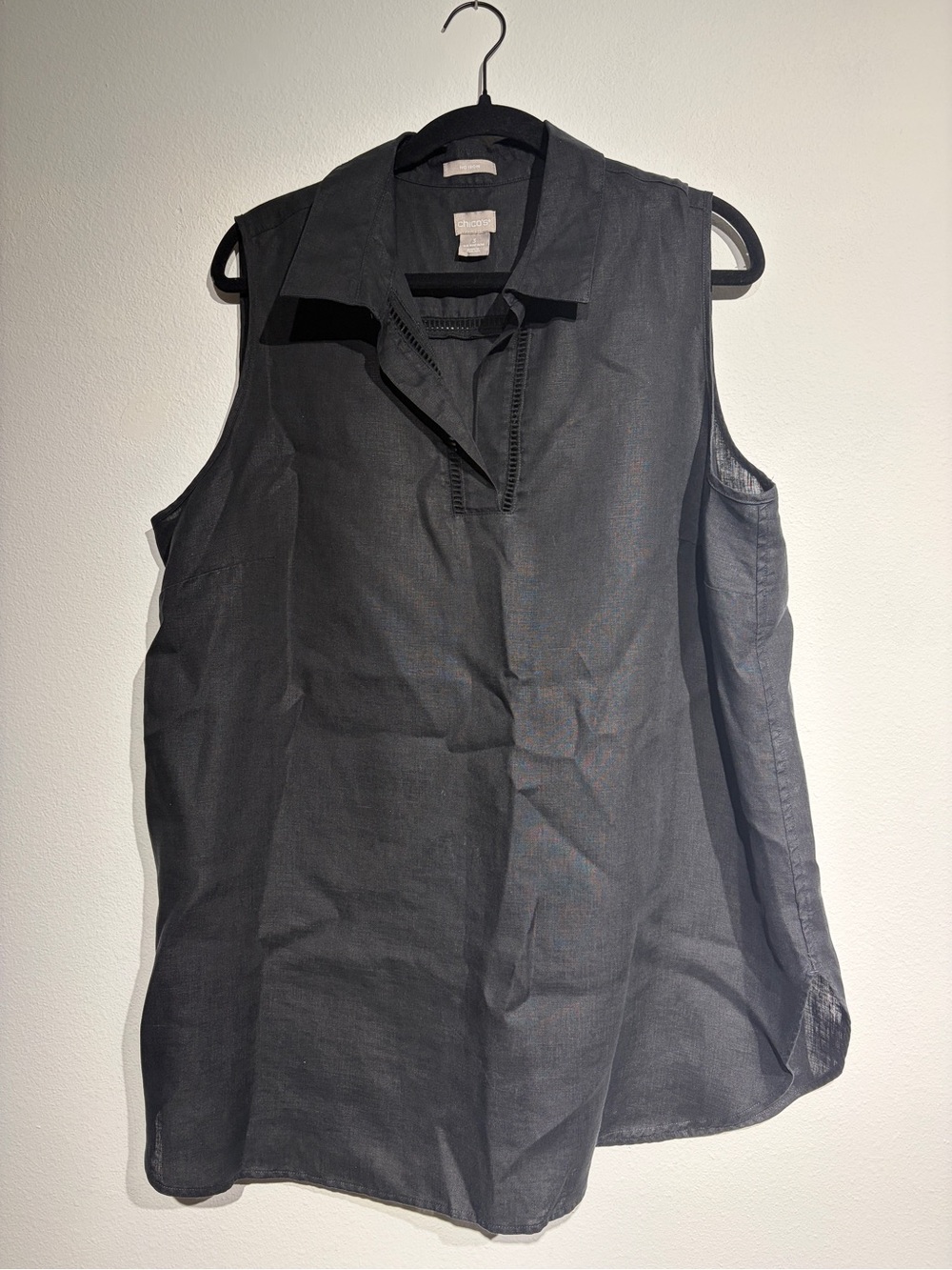 Chico's Sleeveless Black Collared 100% Linen Tunic